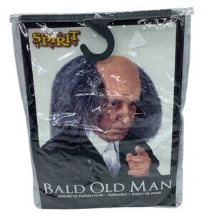 Bald Old Man Costume Wig & Bald Cap Spirit Washable Human Hair Like NEW